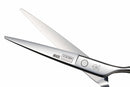 Close-up of the Mizutani Schorem Master scissors, showcasing the ergonomic handle shape and high-quality steel for maximum stability and precision in cutting