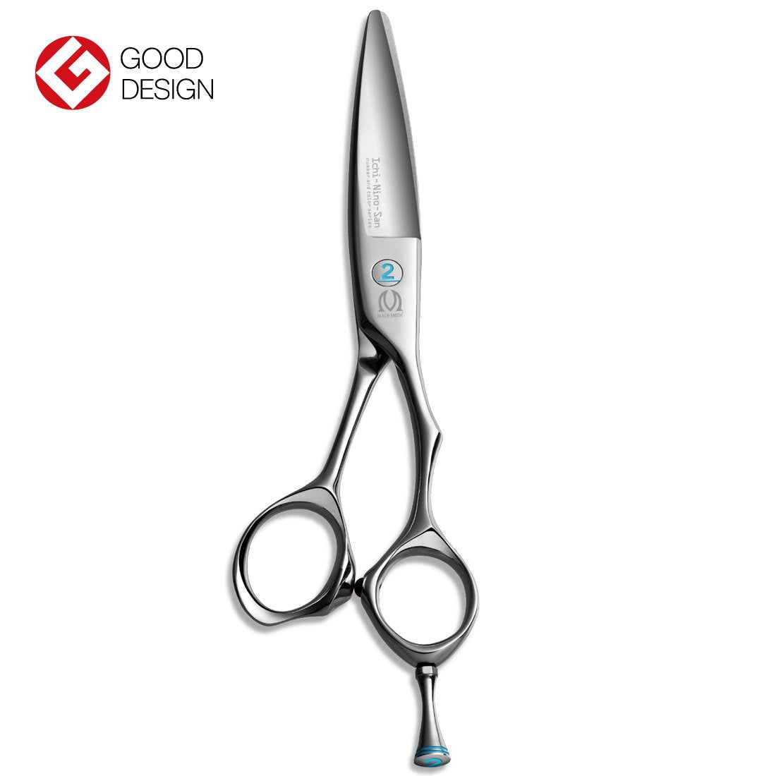 Mizutani Black-Smith Solid Thinning 30 Lefty scissors in silver, showcasing the G-SHIFT design that shifts the center of gravity closer to the hand for better balance and stability
