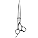 Mizutani Black-Smith Solid Lefty scissors in silver, showcasing the G-SHIFT design that shifts the center of gravity closer to the hand for improved balance and stability.