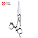 Close-up of the Mizutani SWORD Swivel Speedstar scissors, highlighting the precision cutting edges and ergonomic swivel design for professional use.