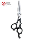 Close-up of the Mizutani SWORD Carbon scissors, highlighting the ergonomic design and sharp D-17 edge, perfect for professional stylists.