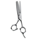 "Mizutani Acro Yuragi 4 thinning scissors in silver, showcasing the 21-teeth blade design for smooth texture control and soft blending.