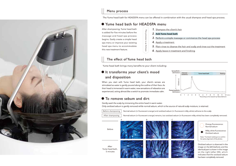 Takara Belmont Yume Head Bath - Luxury Japanese Head Spa Waterfall Attachment for Scalp Health and Relaxation. Enhances client experience with warm water cascade, relaxing sound of flowing stream, and gentle removal of oxidized sebum. Pipeless, hygienic, 