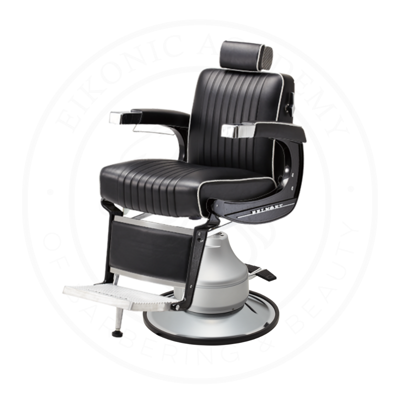 Takara Belmont Classic Elite Black Barber Chair 225EB with Motorized Electric Silver MES Base