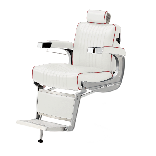 Takara Belmont Classic Barber Chair 225 with Motorized Electric White Base MEW